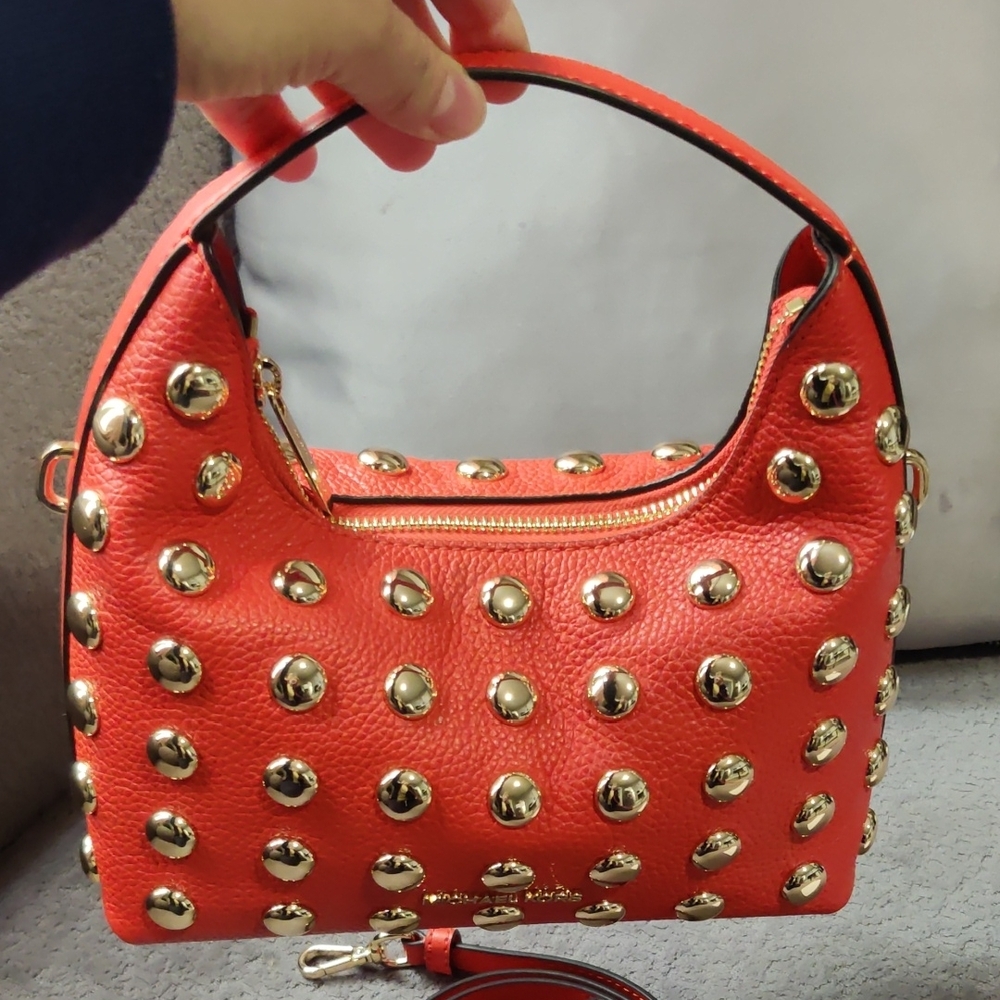 Michael Kors Ember Small Embellished Pebbled Leather Messenger Bag - Picture 4 of 5